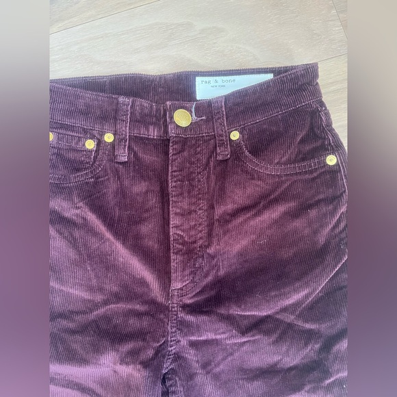 NWT rag & bone Burgundy High Waist Corduroy Flare Pants size 24 - Picture 3 of 8